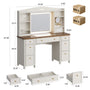 Sikaic Makeup Vanity Vanity Desk with LED Mirror 7 Drawers Charging Station White White / Engineered Wood / Farmhouse