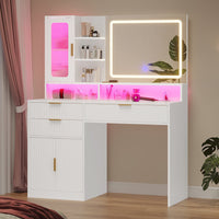 Sikaic Makeup Vanity 42.5 Inches Fluted Makeup Vanity with Touch Screen Mirror and Lights White White / Engineered Wood / Modern