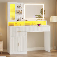Sikaic Makeup Vanity 42.5 Inches Fluted Makeup Vanity with Touch Screen Mirror and Lights White White / Engineered Wood / Modern