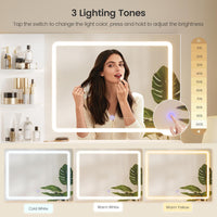 Sikaic Makeup Vanity 42.5 Inches Fluted Makeup Vanity with Touch Screen Mirror and Lights White White / Engineered Wood / Modern