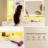 Sikaic Makeup Vanity 42.5 Inches Fluted Makeup Vanity with Touch Screen Mirror and Lights White White / Engineered Wood / Modern