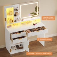 Sikaic Makeup Vanity 42.5 Inches Fluted Makeup Vanity with Touch Screen Mirror and Lights White White / Engineered Wood / Modern