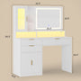 Sikaic Makeup Vanity 42.5 Inches Fluted Makeup Vanity with Touch Screen Mirror and Lights White White / Engineered Wood / Modern