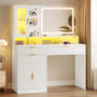 Sikaic Makeup Vanity 42.5 Inches Fluted Makeup Vanity with Touch Screen Mirror and Lights White White / Engineered Wood / Modern