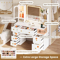 Sikaic Makeup Vanity 43.3 Inches LED Makeup Vanity White White / Engineered Wood / Modern