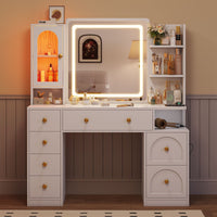 Sikaic Makeup Vanity 43.3 Inches LED Makeup Vanity White White / Engineered Wood / Modern