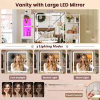 Sikaic Makeup Vanity 43.3 Inches LED Makeup Vanity White White / Engineered Wood / Modern