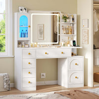 Sikaic Makeup Vanity 43.3 Inches LED Makeup Vanity White White / Engineered Wood / Modern