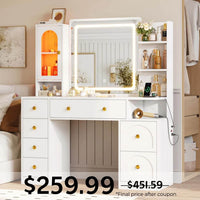 Sikaic Makeup Vanity 43.3 Inches LED Makeup Vanity White White / Engineered Wood / Modern