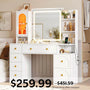 Sikaic Makeup Vanity 43.3 Inches LED Makeup Vanity White White / Engineered Wood / Modern
