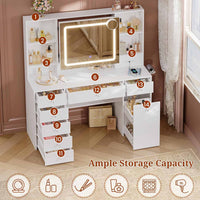 Sikaic Makeup Vanity 47.2 Inches Makeup Vanity with Pull-Out LED Mirror and Power Outlet White White / Engineered Wood / Modern