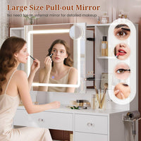 Sikaic Makeup Vanity 47.2 Inches Makeup Vanity with Pull-Out LED Mirror and Power Outlet White White / Engineered Wood / Modern