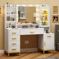 Sikaic Makeup Vanity 49.2 Inches LED Makeup Vanity White White / Engineered Wood / Modern