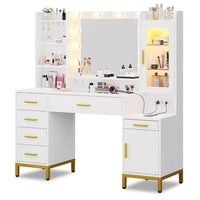 Sikaic Makeup Vanity 49.2 Inches LED Makeup Vanity White White / Engineered Wood / Modern