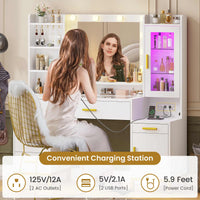 Sikaic Makeup Vanity 49.2 Inches LED Makeup Vanity White White / Engineered Wood / Modern