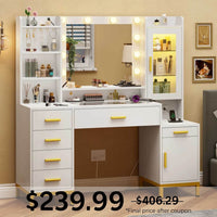 Sikaic Makeup Vanity 49.2 Inches LED Makeup Vanity White White / Engineered Wood / Modern