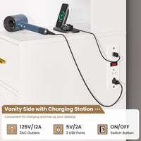 Sikaic Makeup Vanity 49.8 Inches LED Makeup Vanity White White / Engineered Wood / Modern