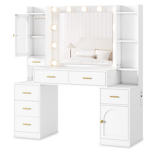 Sikaic Makeup Vanity 49.8 Inches LED Makeup Vanity White White / Engineered Wood / Modern