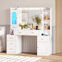 Sikaic Makeup Vanity 49.8 Inches LED Makeup Vanity White White / Engineered Wood / Modern