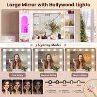 Sikaic Makeup Vanity 49.8 Inches LED Makeup Vanity White White / Engineered Wood / Modern