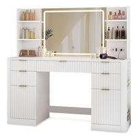 Sikaic Makeup Vanity 51.2 Inches Fluted Makeup Vanity with Mirror and Lights White White / Engineered Wood / Modern
