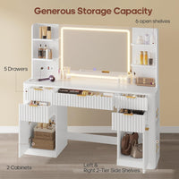 Sikaic Makeup Vanity 51.2 Inches Fluted Makeup Vanity with Mirror and Lights White White / Engineered Wood / Modern