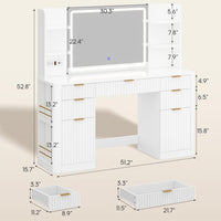 Sikaic Makeup Vanity 51.2 Inches Fluted Makeup Vanity with Mirror and Lights White White / Engineered Wood / Modern