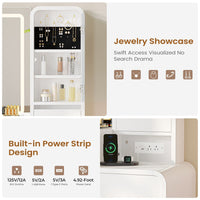 Sikaic Makeup Vanity 55.51 Inches Fluted Makeup Vanity with Glass Top and Lights White White / Engineered Wood / Modern