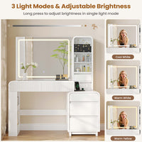 Sikaic Makeup Vanity 55.51 Inches Fluted Makeup Vanity with Glass Top and Lights White White / Engineered Wood / Modern