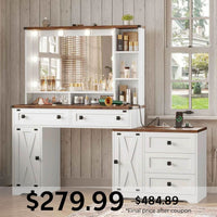 Sikaic Makeup Vanity 56.5 Inches Makeup Vanity White White / Engineered Wood / Modern