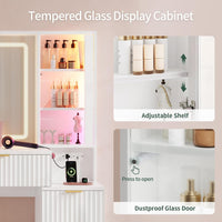 Sikaic Makeup Vanity 59.1 Inches Fluted Wood Makeup Vanity Desk with Mirror and Sound Sync LED Lights White White / Engineered Wood / Modern