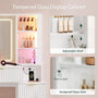 Sikaic Makeup Vanity 59.1 Inches Fluted Wood Makeup Vanity Desk with Mirror and Sound Sync LED Lights White White / Engineered Wood / Modern