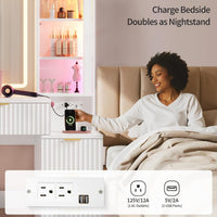 Sikaic Makeup Vanity 59.1 Inches Fluted Wood Makeup Vanity Desk with Mirror and Sound Sync LED Lights White White / Engineered Wood / Modern