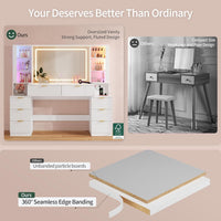 Sikaic Makeup Vanity 59.1 Inches Fluted Wood Makeup Vanity Desk with Mirror and Sound Sync LED Lights White White / Engineered Wood / Modern