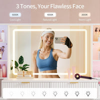 Sikaic Makeup Vanity 59.1 Inches Fluted Wood Makeup Vanity Desk with Mirror and Sound Sync LED Lights White White / Engineered Wood / Modern