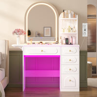 Sikaic Makeup Vanity Arched Makeup Vanity with LED Lighted Mirror and Charging Station White White / Engineered Wood / Modern