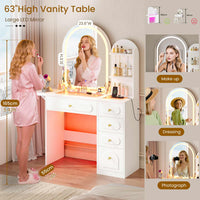 Sikaic Makeup Vanity Arched Makeup Vanity with LED Lighted Mirror and Charging Station White White / Engineered Wood / Modern