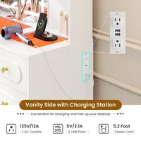 Sikaic Makeup Vanity Arched Makeup Vanity with LED Lighted Mirror and Charging Station White White / Engineered Wood / Modern