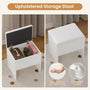 Sikaic Makeup Vanity Corner Makeup Vanity with Tri-Fold Mirror and Cushioned Storage Stool White White / Engineered Wood / Modern