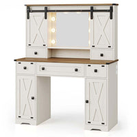 Sikaic Makeup Vanity Farmhouse Makeup Vanity with Mirror Sliding Barn Door White White / Engineered Wood / Modern