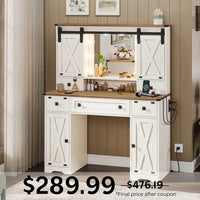 Sikaic Makeup Vanity Farmhouse Makeup Vanity with Mirror Sliding Barn Door White White / Engineered Wood / Modern
