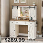 Sikaic Makeup Vanity Farmhouse Makeup Vanity with Mirror Sliding Barn Door White White / Engineered Wood / Modern