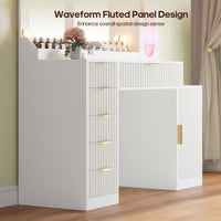 Sikaic Makeup Vanity Fluted Makeup Vanity with Charging Station and RGB Lights White White / Engineered Wood / Modern