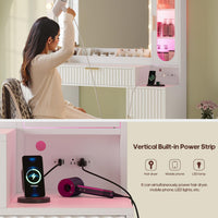 Sikaic Makeup Vanity Fluted Makeup Vanity with Charging Station and RGB Lights White White / Engineered Wood / Modern