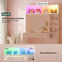 Sikaic Makeup Vanity Fluted Makeup Vanity with Sync Music LED Lights and Glass Top White White / Engineered Wood / Modern