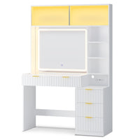 Sikaic Makeup Vanity Fluted Makeup Vanity with Sync Music LED Lights and Glass Top White White / Engineered Wood / Modern