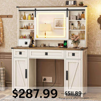 Sikaic Makeup Vanity Large LED Makeup Vanity with Mirror Charging Station White White / Engineered Wood / Modern