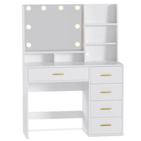 Sikaic Makeup Vanity LED Makeup Vanity Set with Mirror Cushioned Stool White White / Engineered Wood / Modern