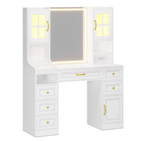 Sikaic Makeup Vanity LED Makeup Vanity with Charging Station White White / Engineered Wood / Modern