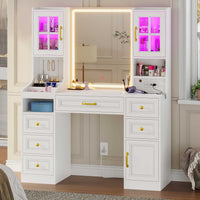 Sikaic Makeup Vanity LED Makeup Vanity with Charging Station White White / Engineered Wood / Modern